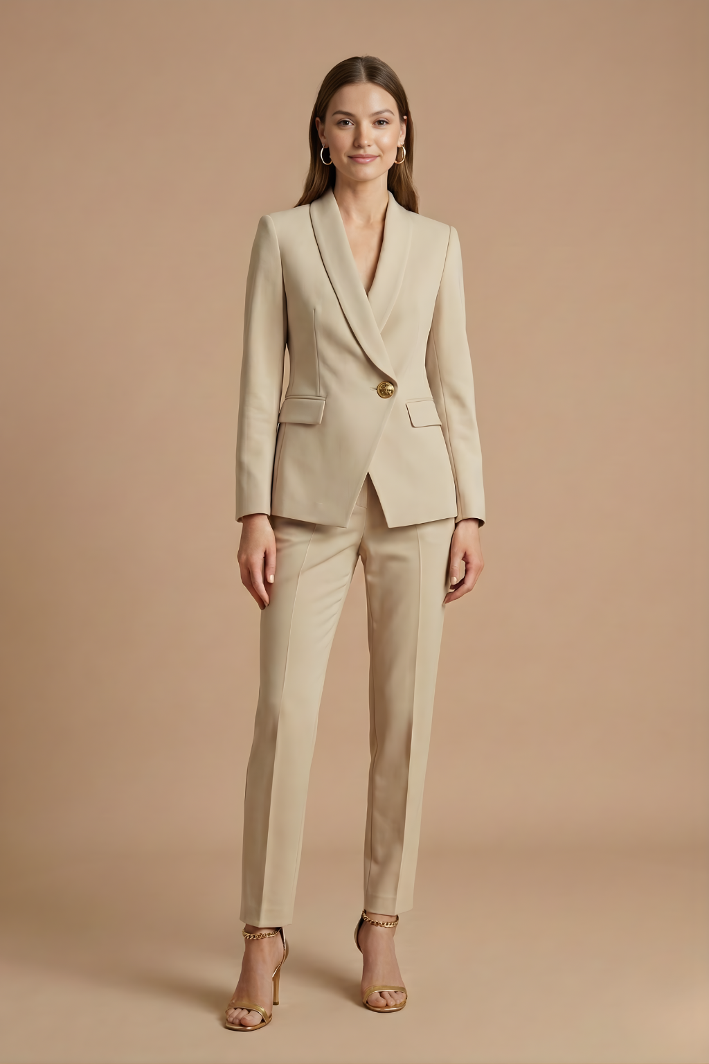 Dames Tweedelige Pakset – Blazer met Sjaalkraag en Rechte Broek