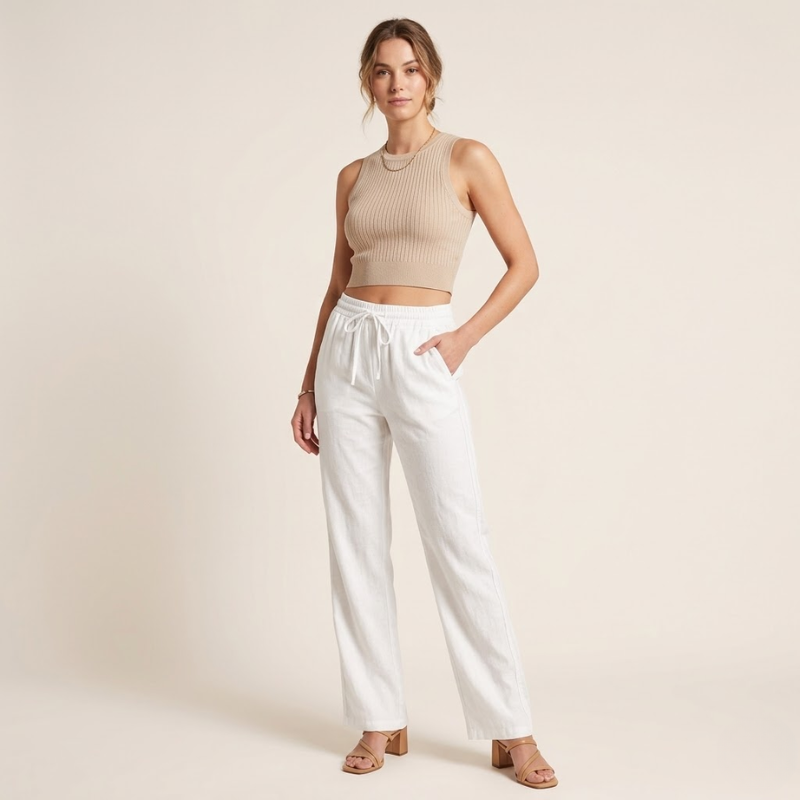 Linnen Broek Dames – Wijde Pijpen – Zomer Broek met Elastische Taille
