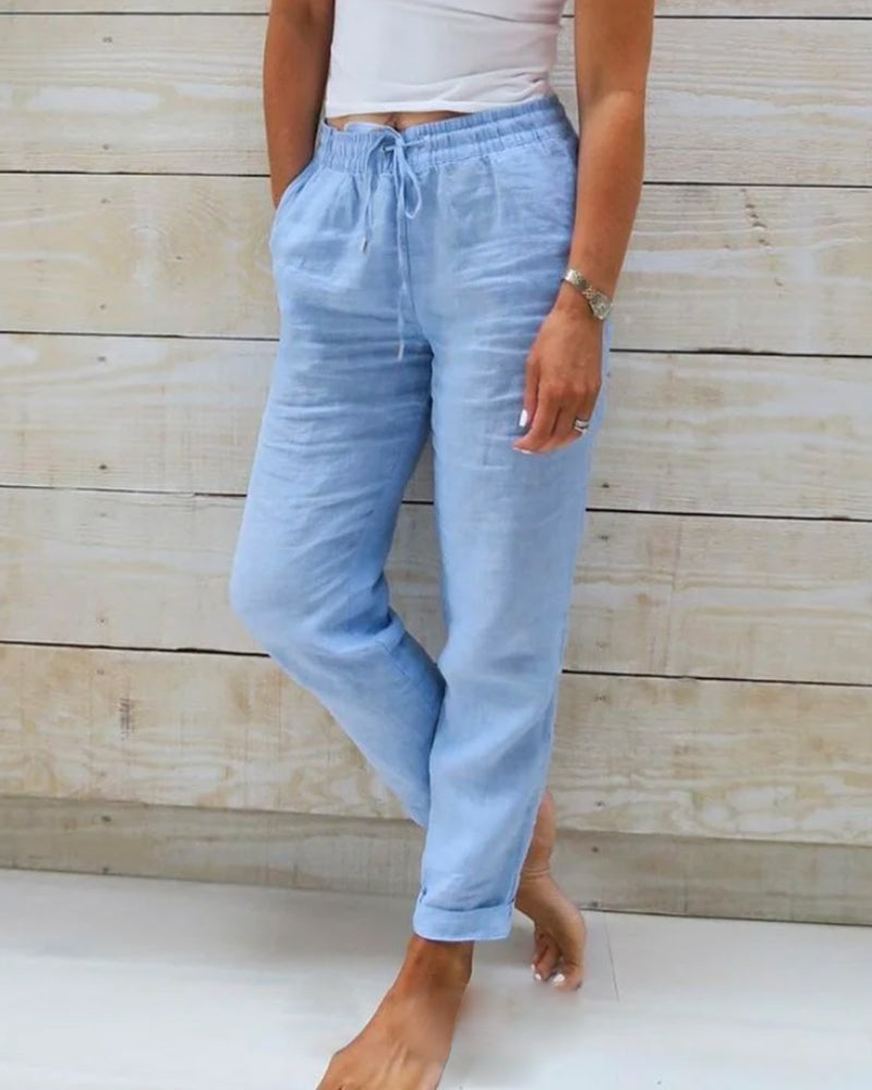 Dames broek hoge taille | Losvallende pasvorm met comfortabele tailleband