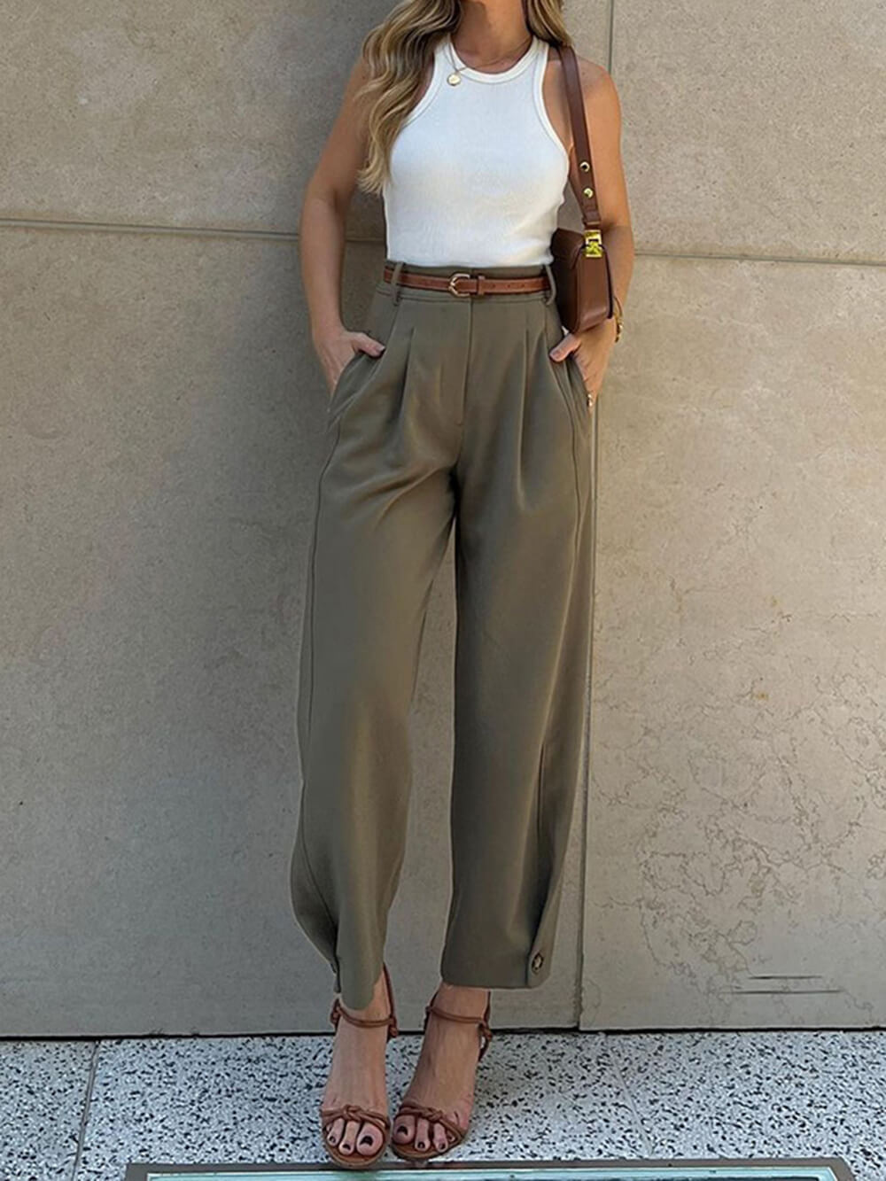 Dames Pantalon met Hoge Taille – Taps Toelopende Pasvorm met Plooien