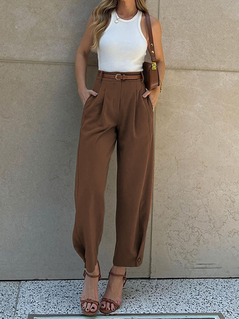 Dames Pantalon met Hoge Taille – Taps Toelopende Pasvorm met Plooien
