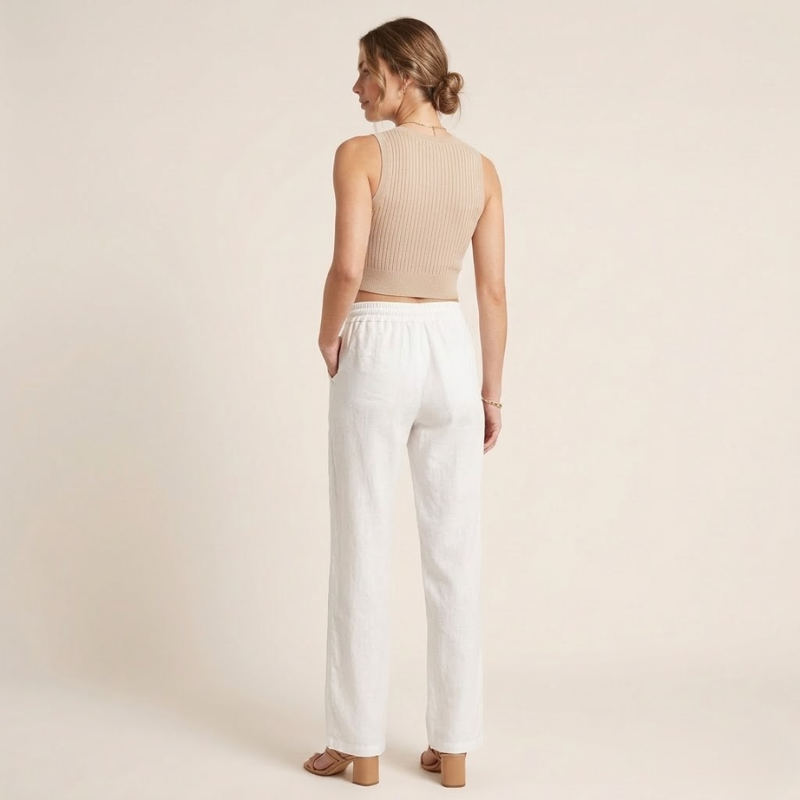 Linnen Broek Dames – Wijde Pijpen – Zomer Broek met Elastische Taille
