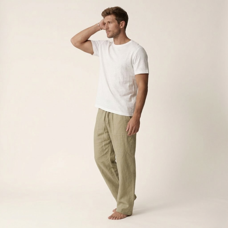 Heren Linnen Broek – Rechte Snit – Luchtig Zomer Casual Ontwerp