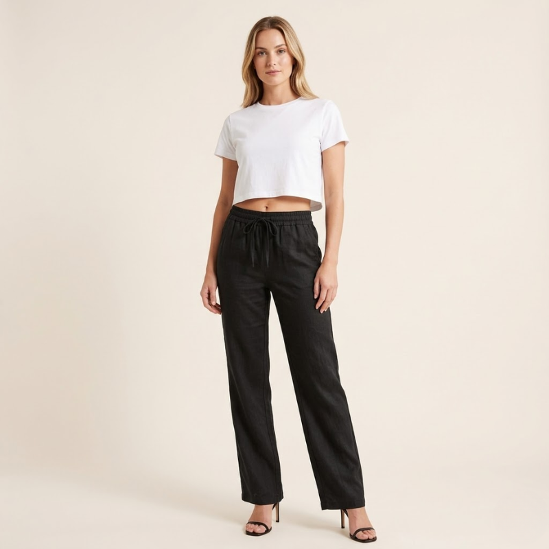 Linnen Broek Dames – Wijde Pijpen – Zomer Broek met Elastische Taille