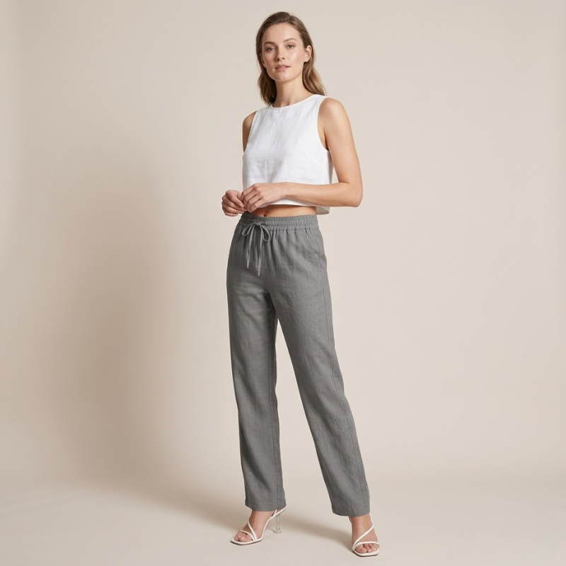 Linnen Broek Dames – Wijde Pijpen – Zomer Broek met Elastische Taille