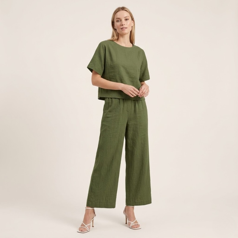 Dames Co-ord Set – Wijde Broek – Luchtig Casual Zomer Ontwerp