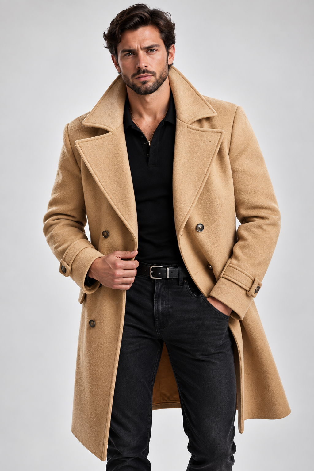 Lange Winterjas Heren – Khaki - beeld 1