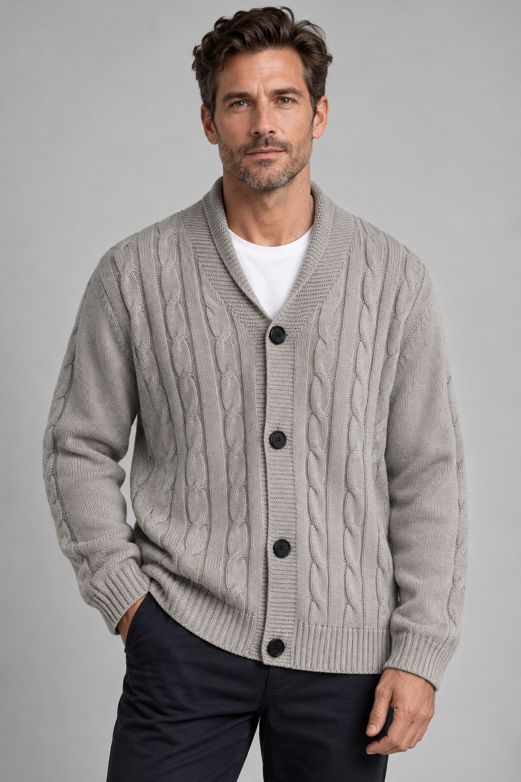 Gebreid Vest Heren – Grijs - beeld 4