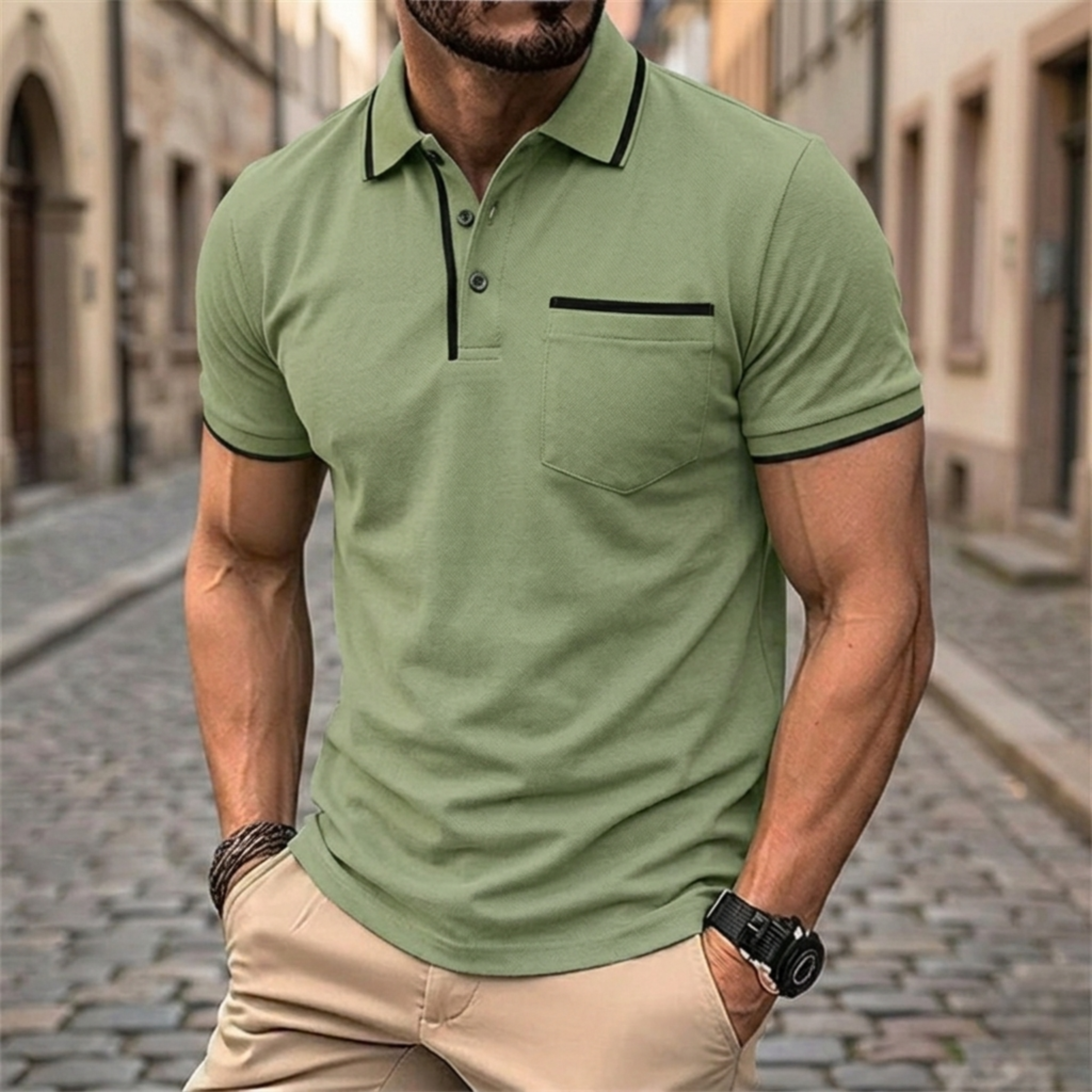Heren poloshirt korte mouw | Slim fit met contrastdetails en borstzak