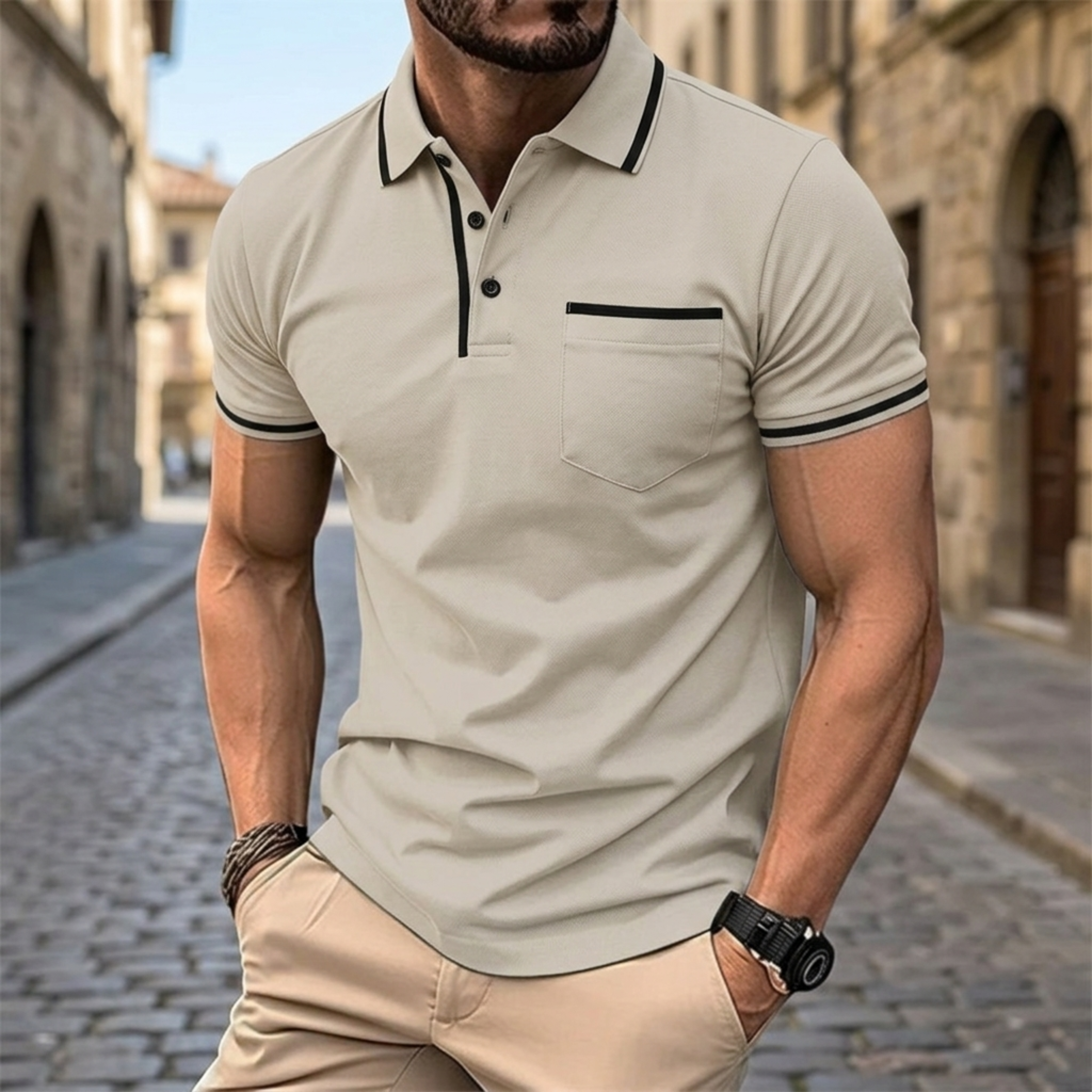 Heren poloshirt korte mouw | Slim fit met contrastdetails en borstzak