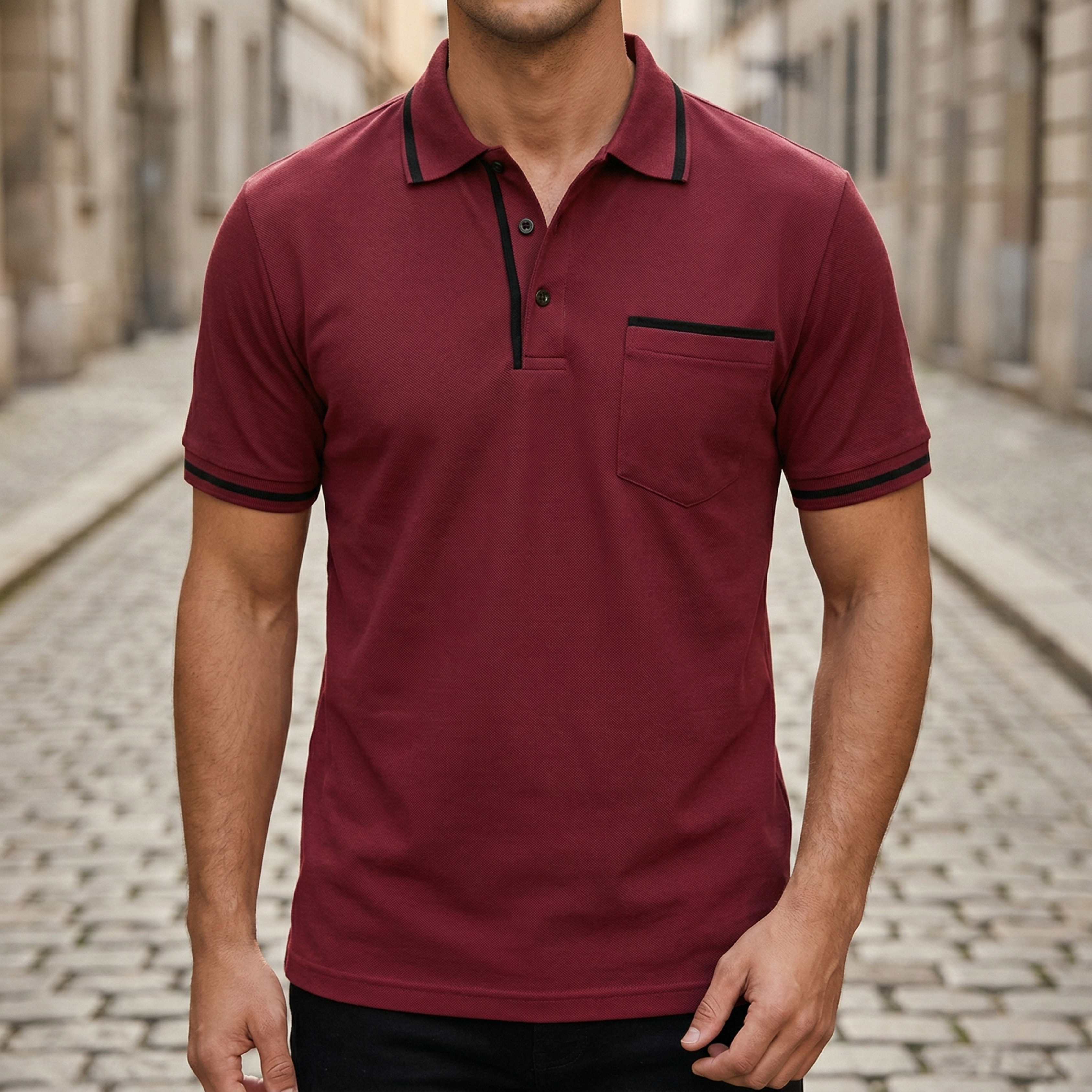 Heren poloshirt korte mouw | Slim fit met contrastdetails en borstzak