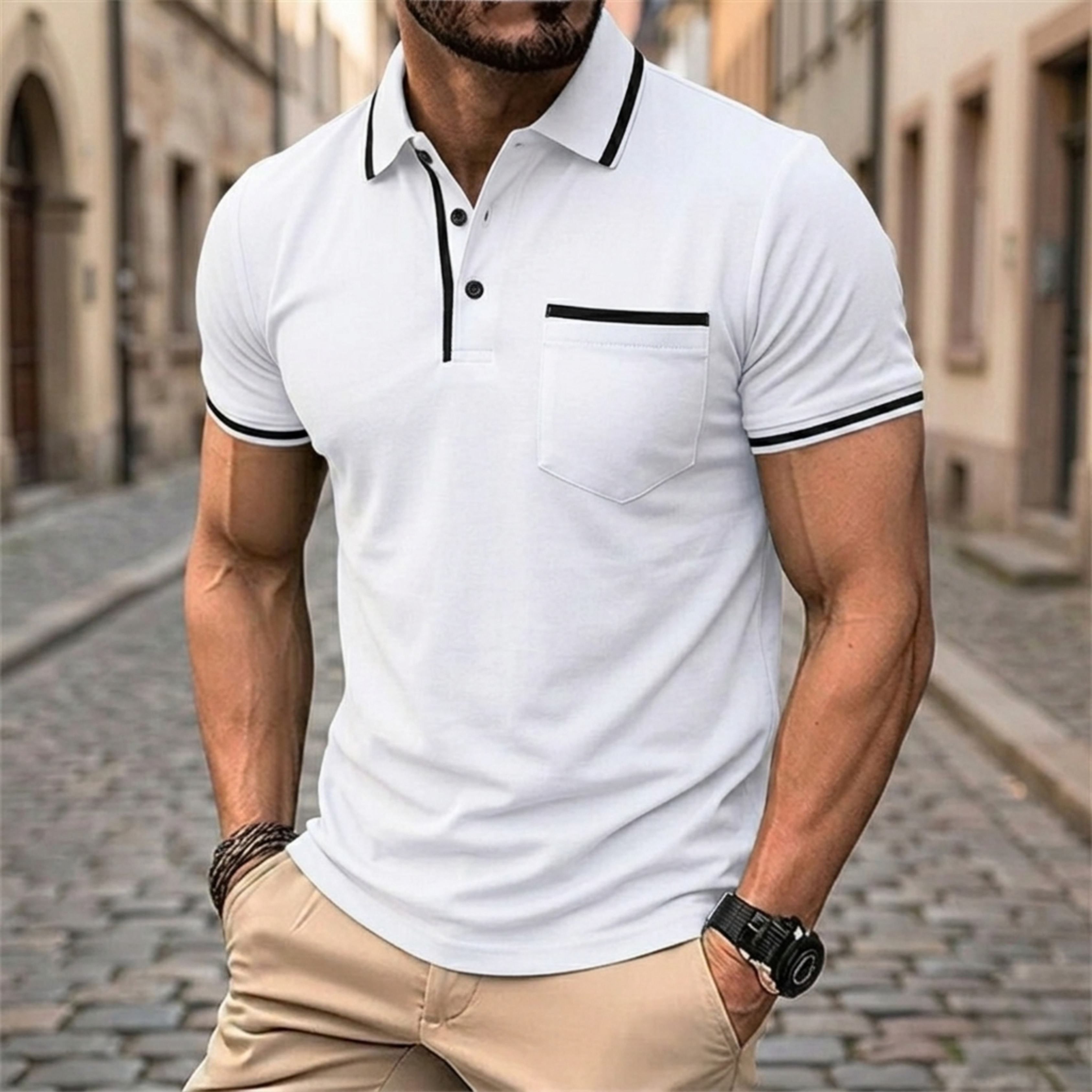 Heren poloshirt korte mouw | Slim fit met contrastdetails en borstzak