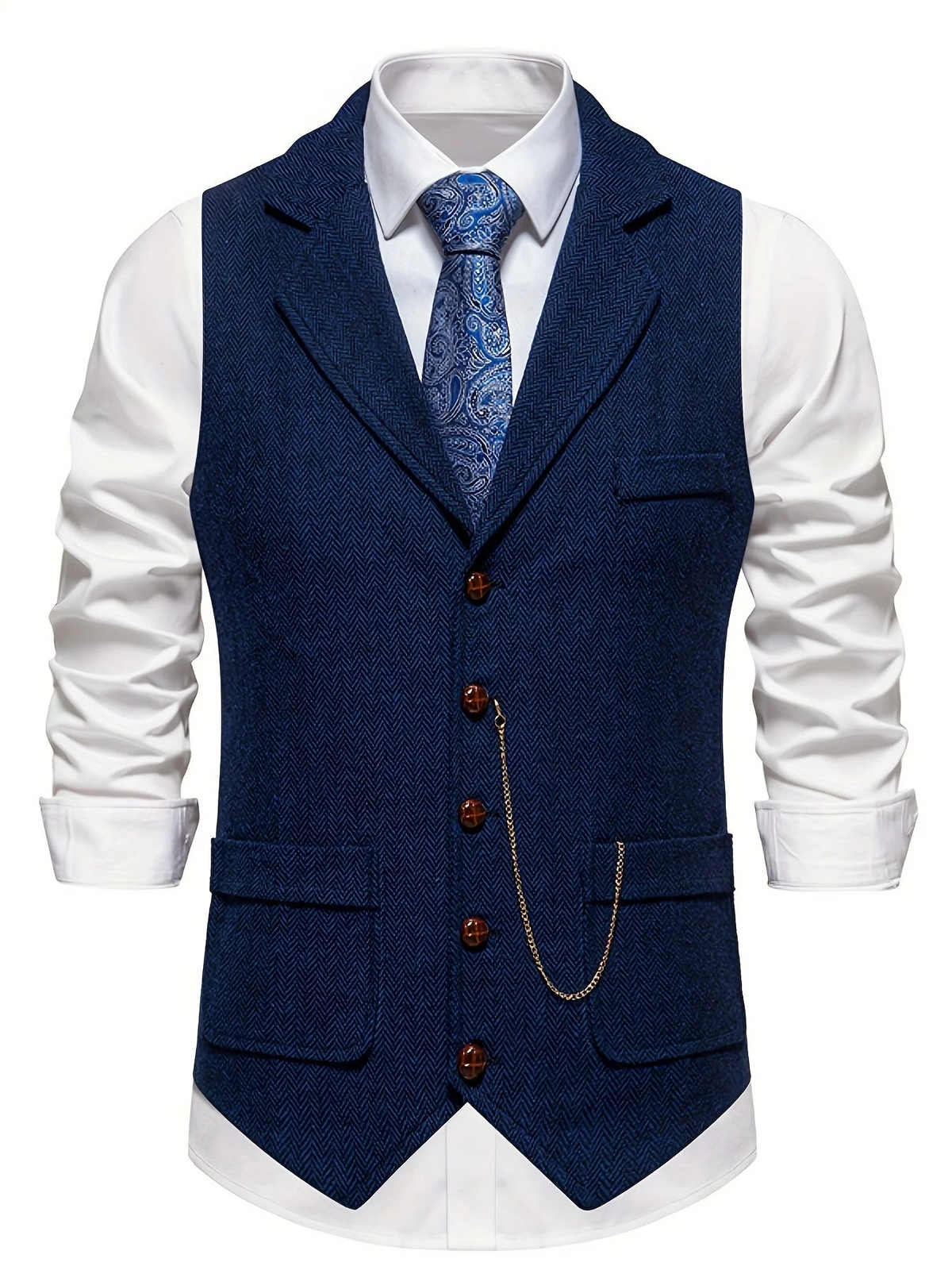 Gilet Heren Visgraat – Marineblauw - beeld 4