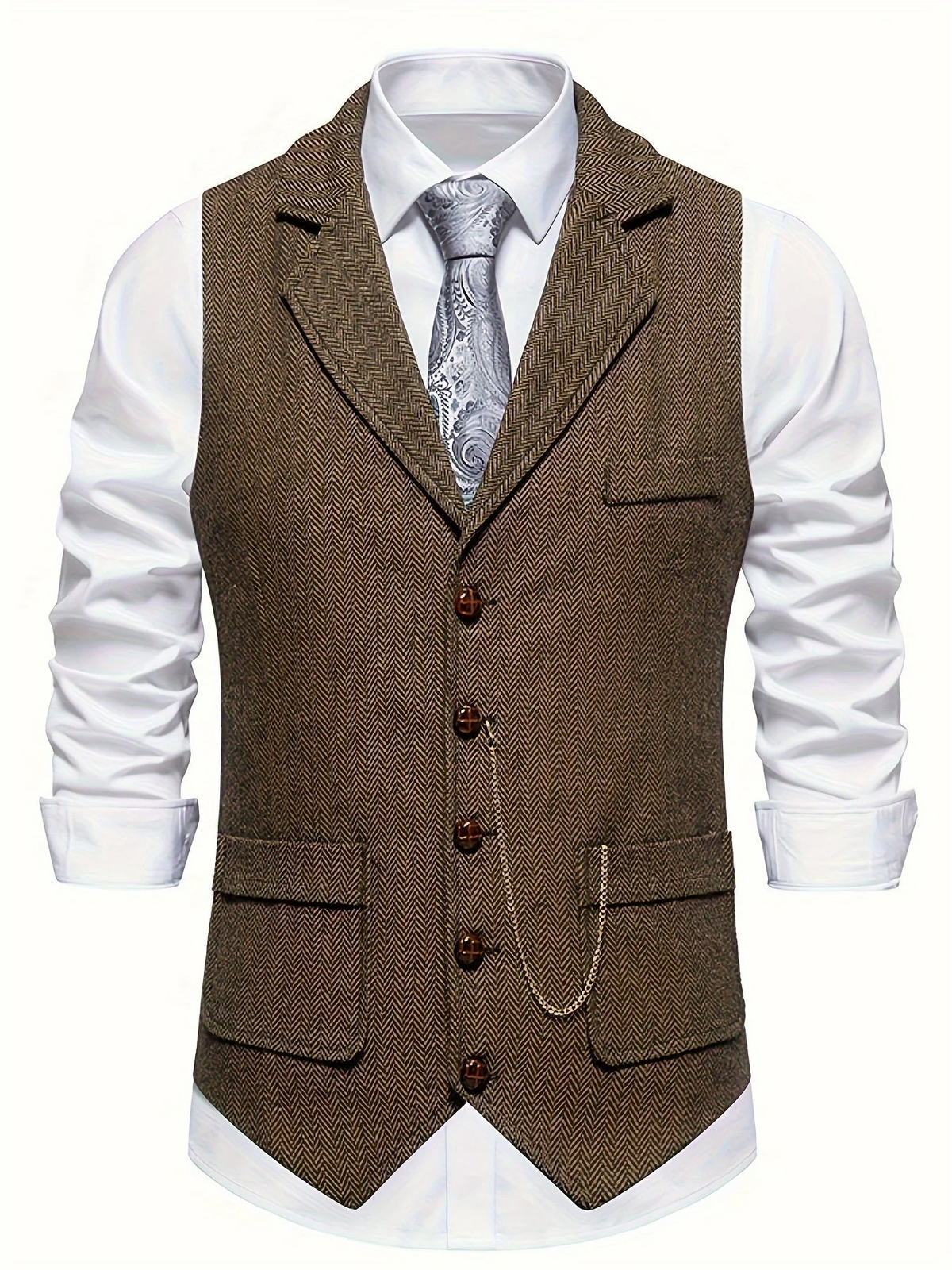Gilet Heren Visgraat – Bruin - beeld 3