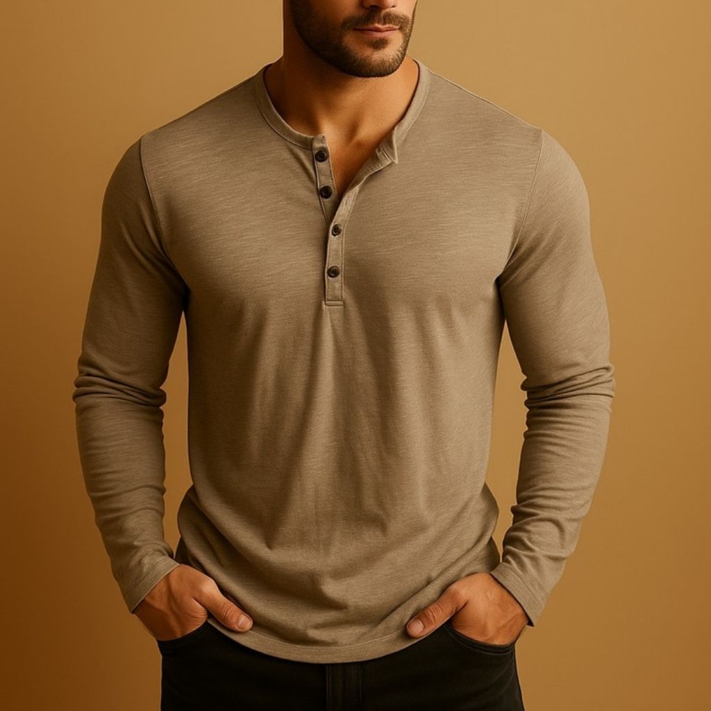 Heren Henley Shirt – Slim Fit – Casual Lange Mouwen Ontwerp