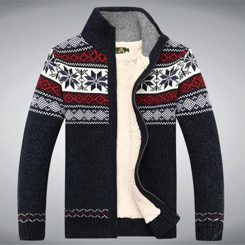 Heren Gebreid Fleece Vest met Winterpatroon en Hoge Kraag