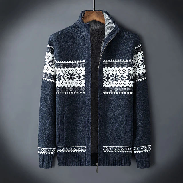 Heren Gebreid Fleece Vest met Winterpatroon en Hoge Kraag