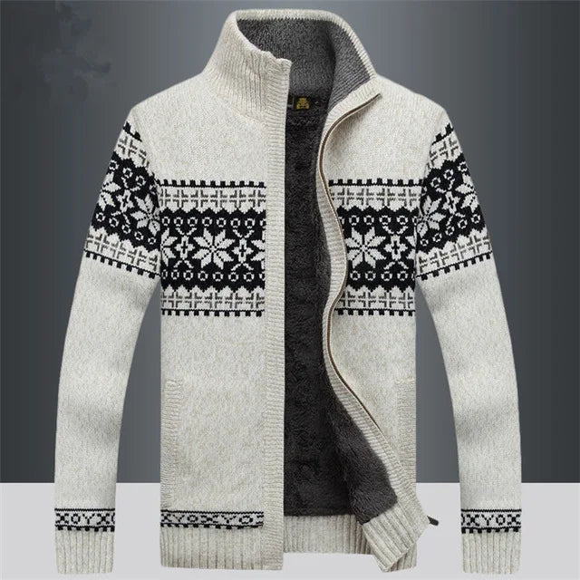 Heren Gebreid Fleece Vest met Winterpatroon en Hoge Kraag