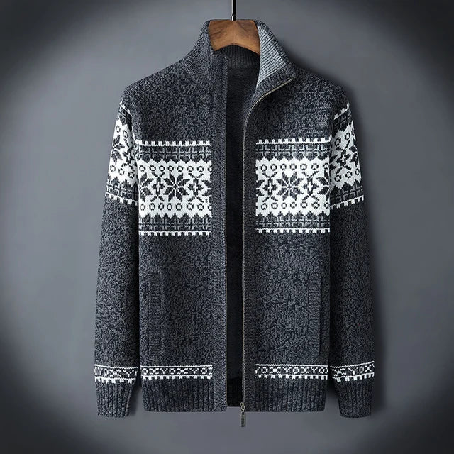 Heren Gebreid Fleece Vest met Winterpatroon en Hoge Kraag