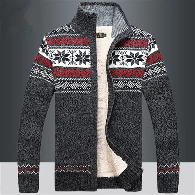 Heren Gebreid Fleece Vest met Winterpatroon en Hoge Kraag