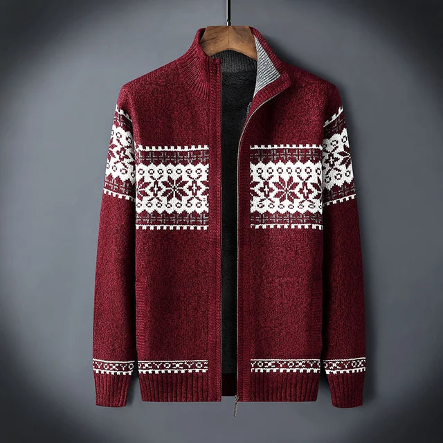 Heren Gebreid Fleece Vest met Winterpatroon en Hoge Kraag