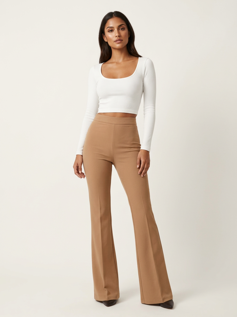 Dames Flared Broek – Hoge Taille – Vrouwelijk Casual Ontwerp