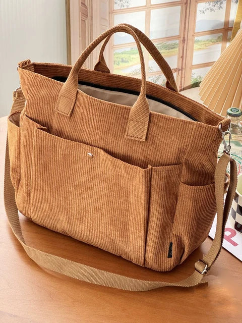 Dames Cordury schoudertas | Grote shopper met moderne ribstructuur