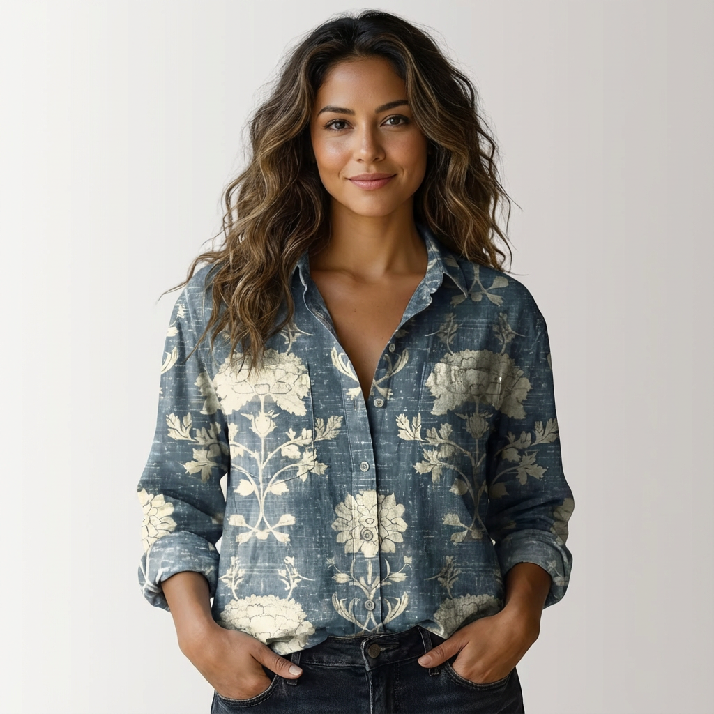 Dames Overhemd – Botanische Print – Casual Veelzijdig Ontwerp
