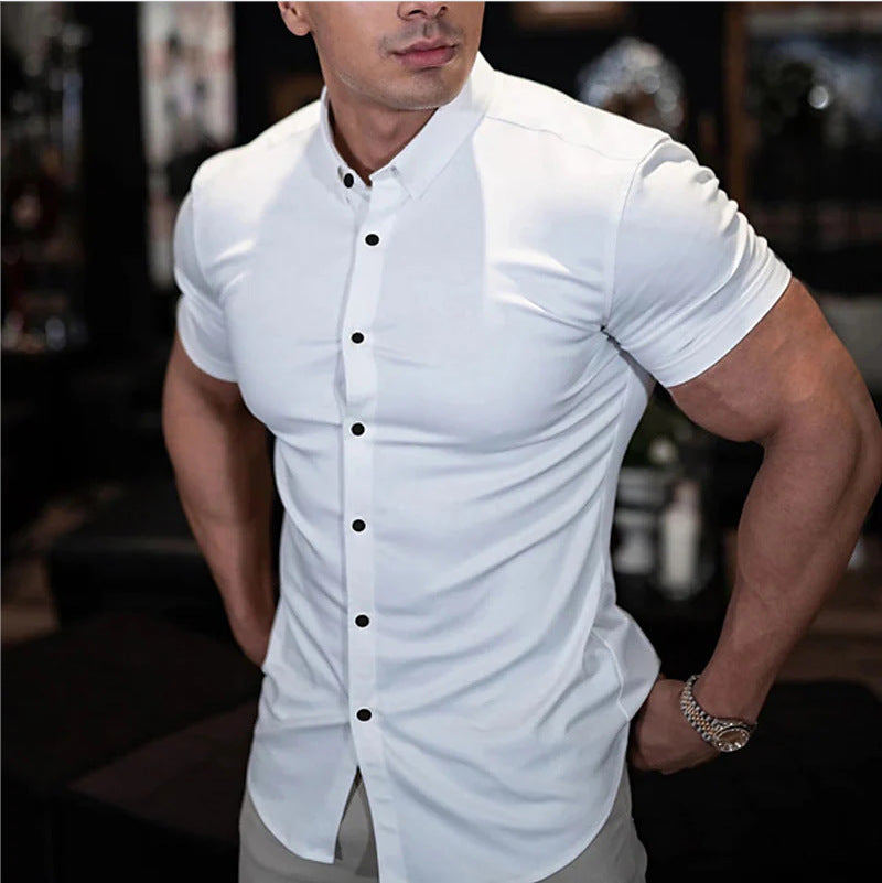 Heren Overhemd met Korte Mouwen – Slim Fit met Puntkraag