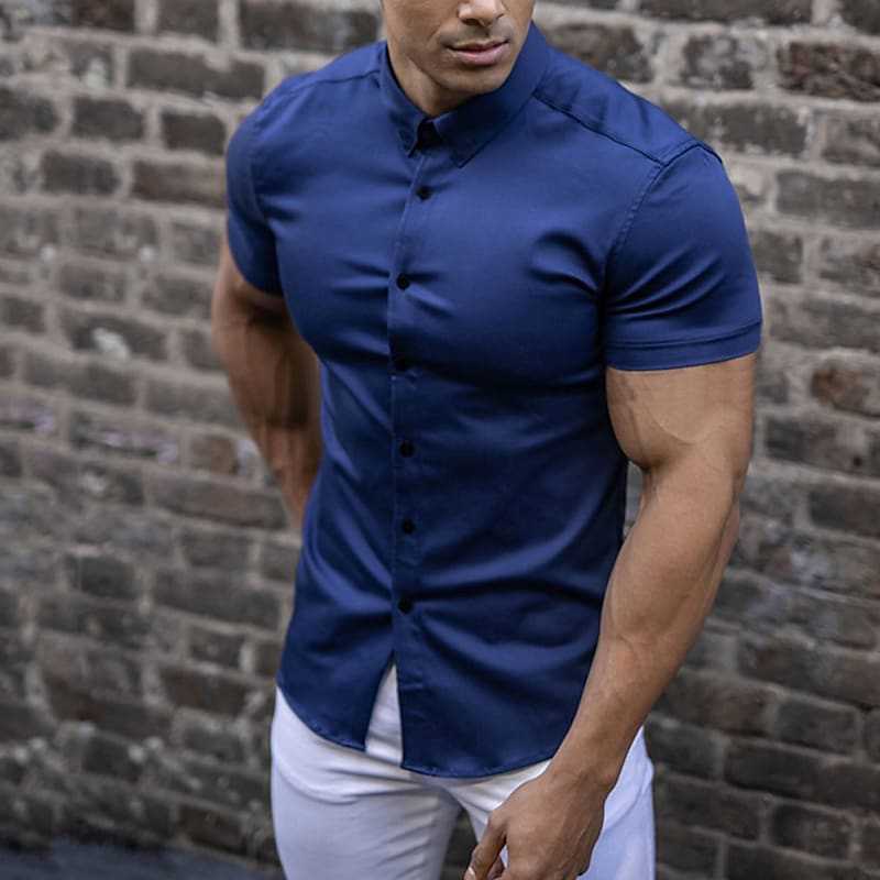 Heren Overhemd met Korte Mouwen – Slim Fit met Puntkraag