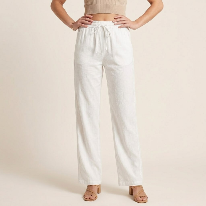 Linnen Broek Dames – Wijde Pijpen – Zomer Broek met Elastische Taille