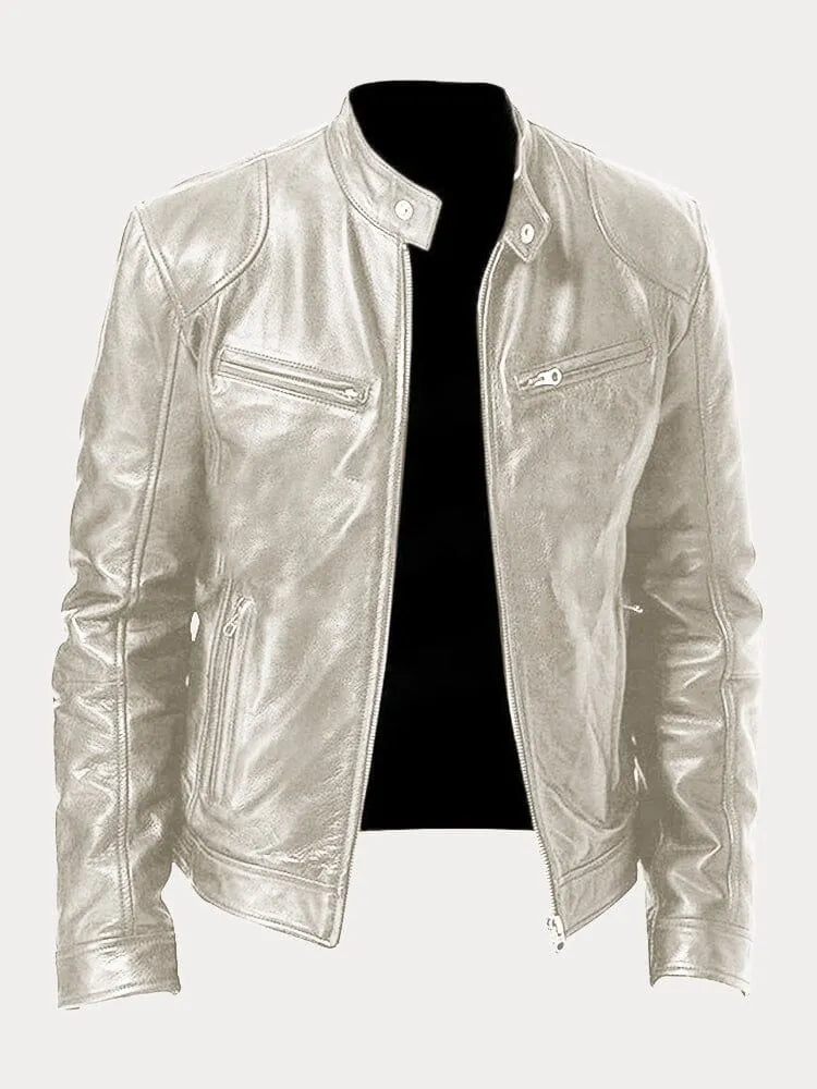 Jas Heren Leerlook – Crème - beeld 9