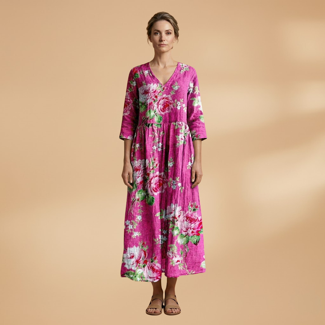 Dames Zomerjurk met V-Hals – Losvallende Pasvorm met Bloemenprint