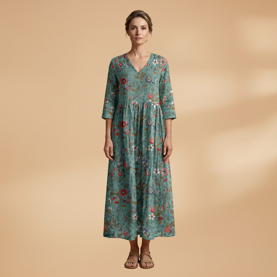 Dames Zomerjurk met V-Hals – Losvallende Pasvorm met Bloemenprint