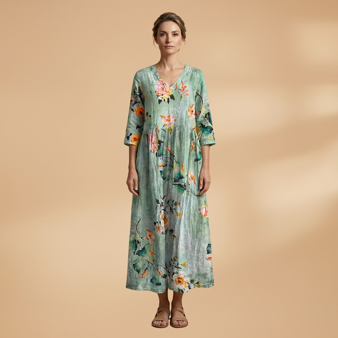 Dames Zomerjurk met V-Hals – Losvallende Pasvorm met Bloemenprint