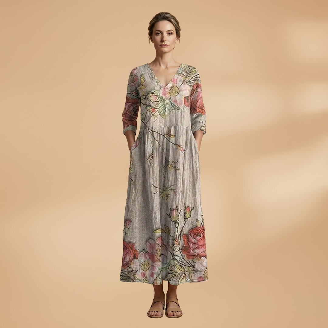 Dames Zomerjurk met V-Hals – Losvallende Pasvorm met Bloemenprint