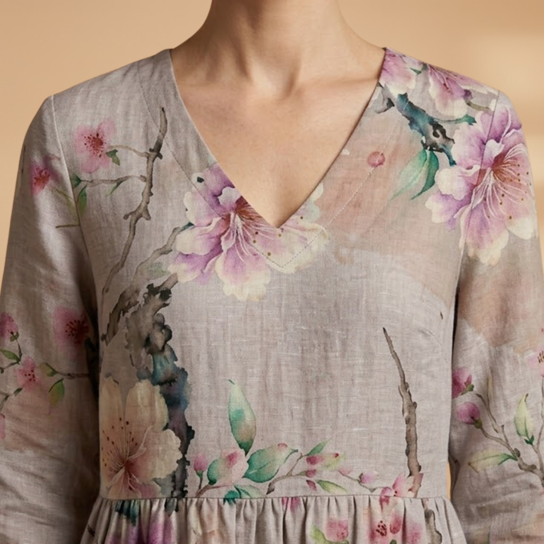 Dames Zomerjurk met V-Hals – Losvallende Pasvorm met Bloemenprint