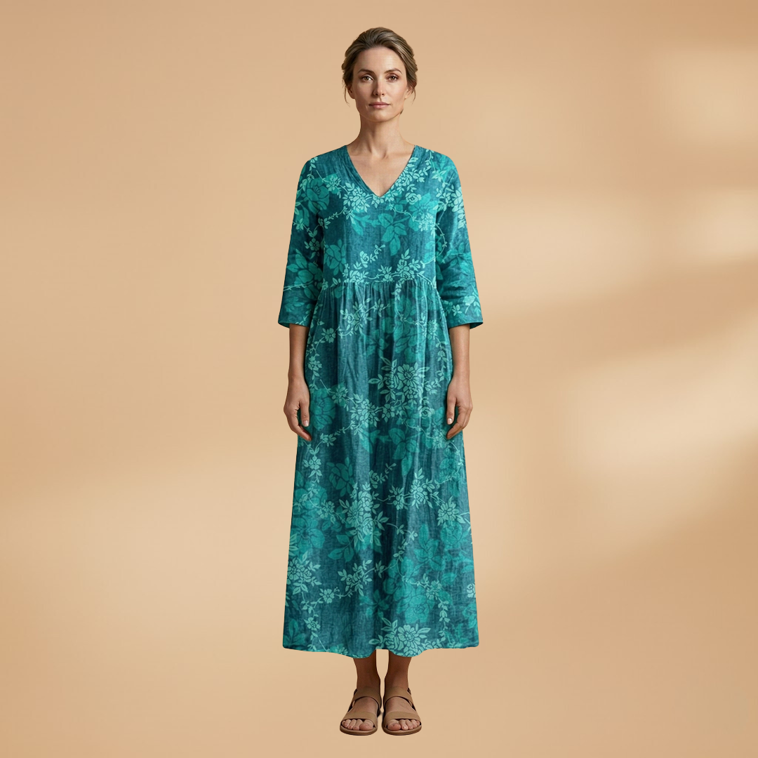 Dames Zomerjurk met V-Hals – Losvallende Pasvorm met Bloemenprint