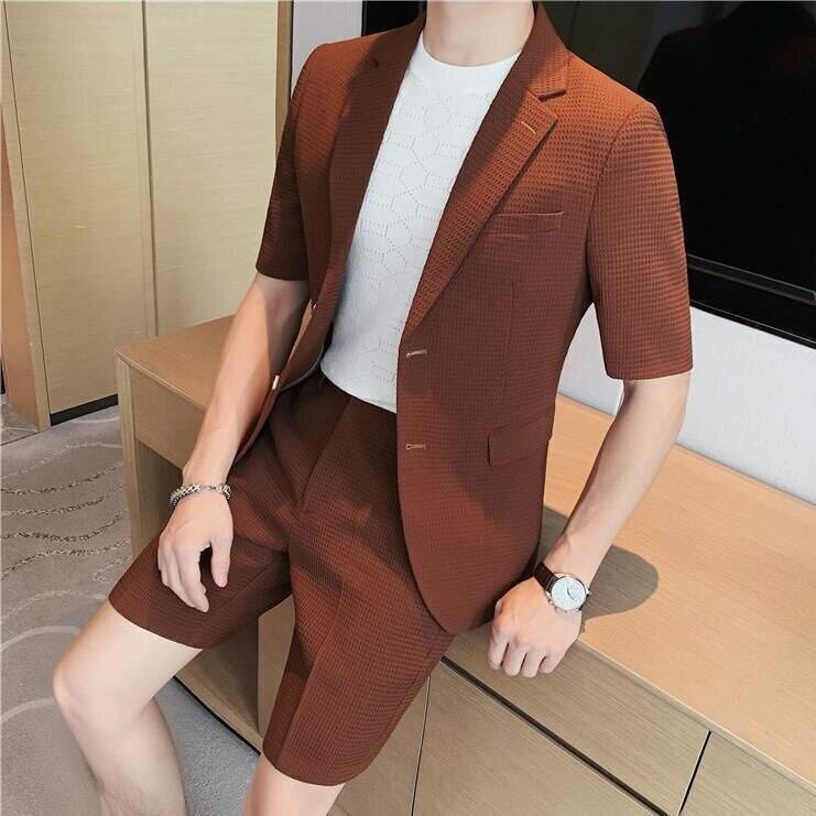 Heren Tweedelige Set – Korte Mouwen Blazer met Shorts