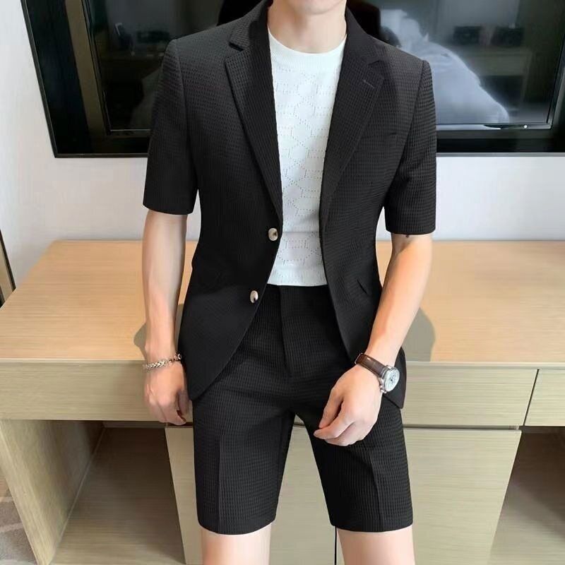 Heren Tweedelige Set – Korte Mouwen Blazer met Shorts