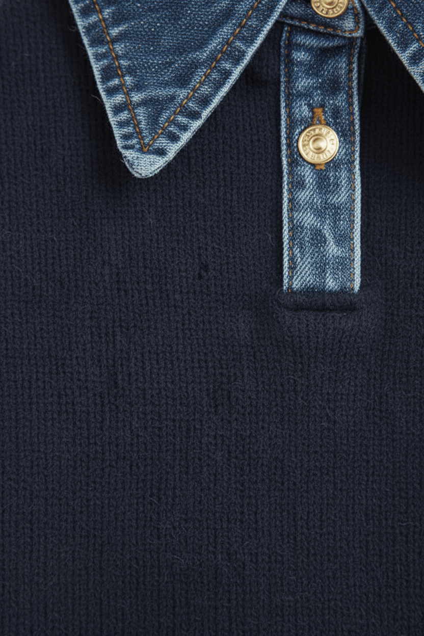 Dames Trui met Denim Kraag | Relaxed Fit & Gelaagde Look