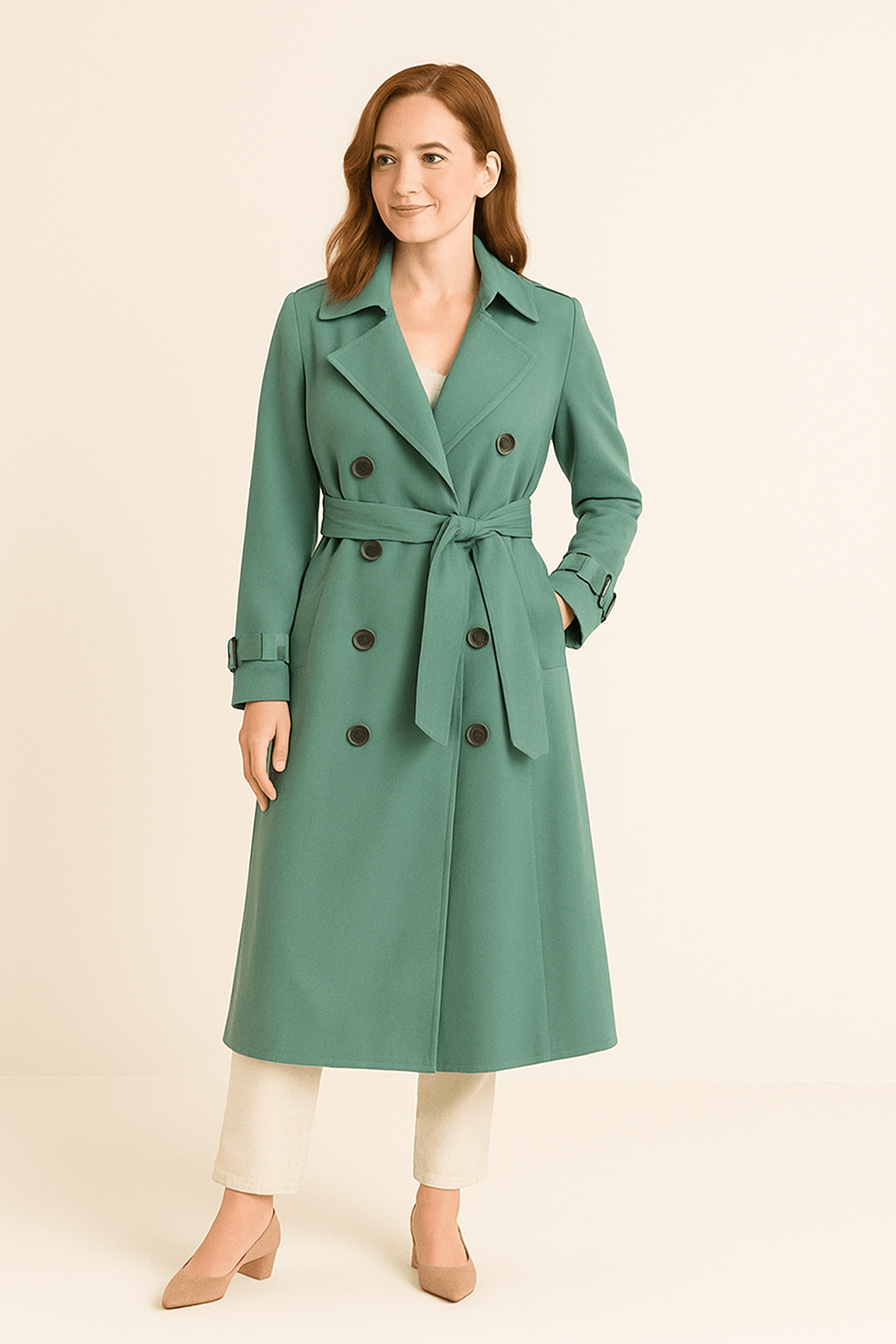 Dames trenchcoat | Dubbelrij knopen met ceintuur en klassieke pasvorm