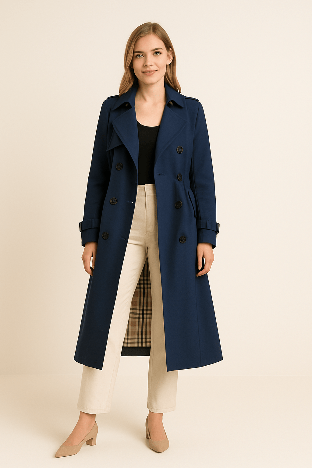 Dames trenchcoat | Dubbelrij knopen met ceintuur en klassieke pasvorm