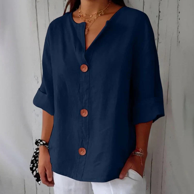 Dames V-Hals Blouse - Luchtige Blouse met Korte Mouwen voor Zomer