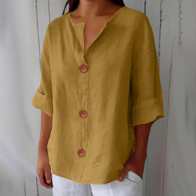 Dames V-Hals Blouse - Luchtige Blouse met Korte Mouwen voor Zomer