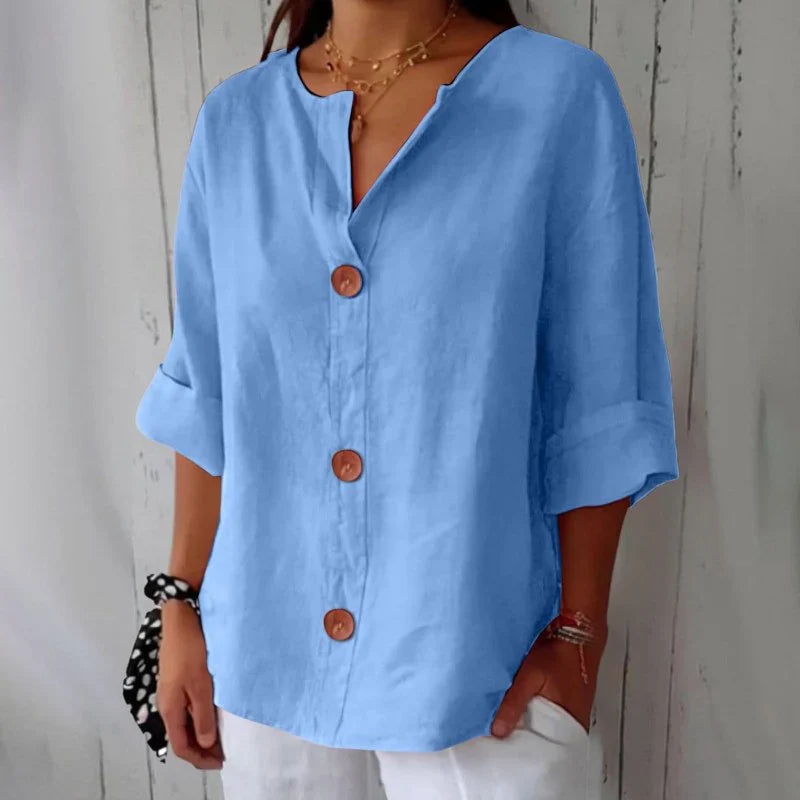 Dames V-Hals Blouse - Luchtige Blouse met Korte Mouwen voor Zomer