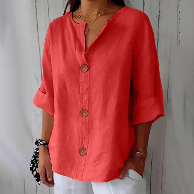 Dames V-Hals Blouse - Luchtige Blouse met Korte Mouwen voor Zomer