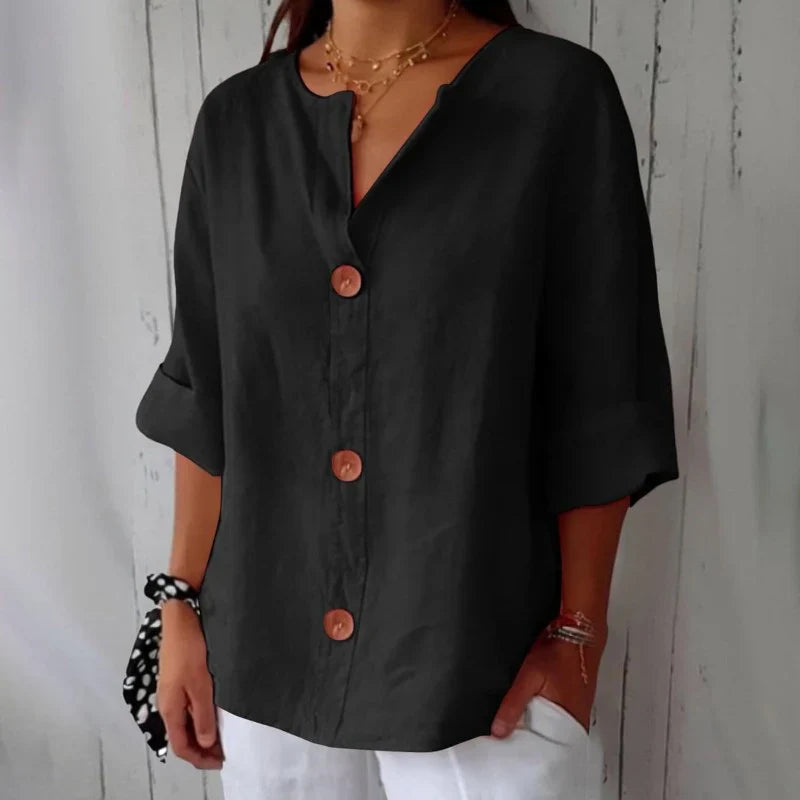 Dames V-Hals Blouse - Luchtige Blouse met Korte Mouwen voor Zomer