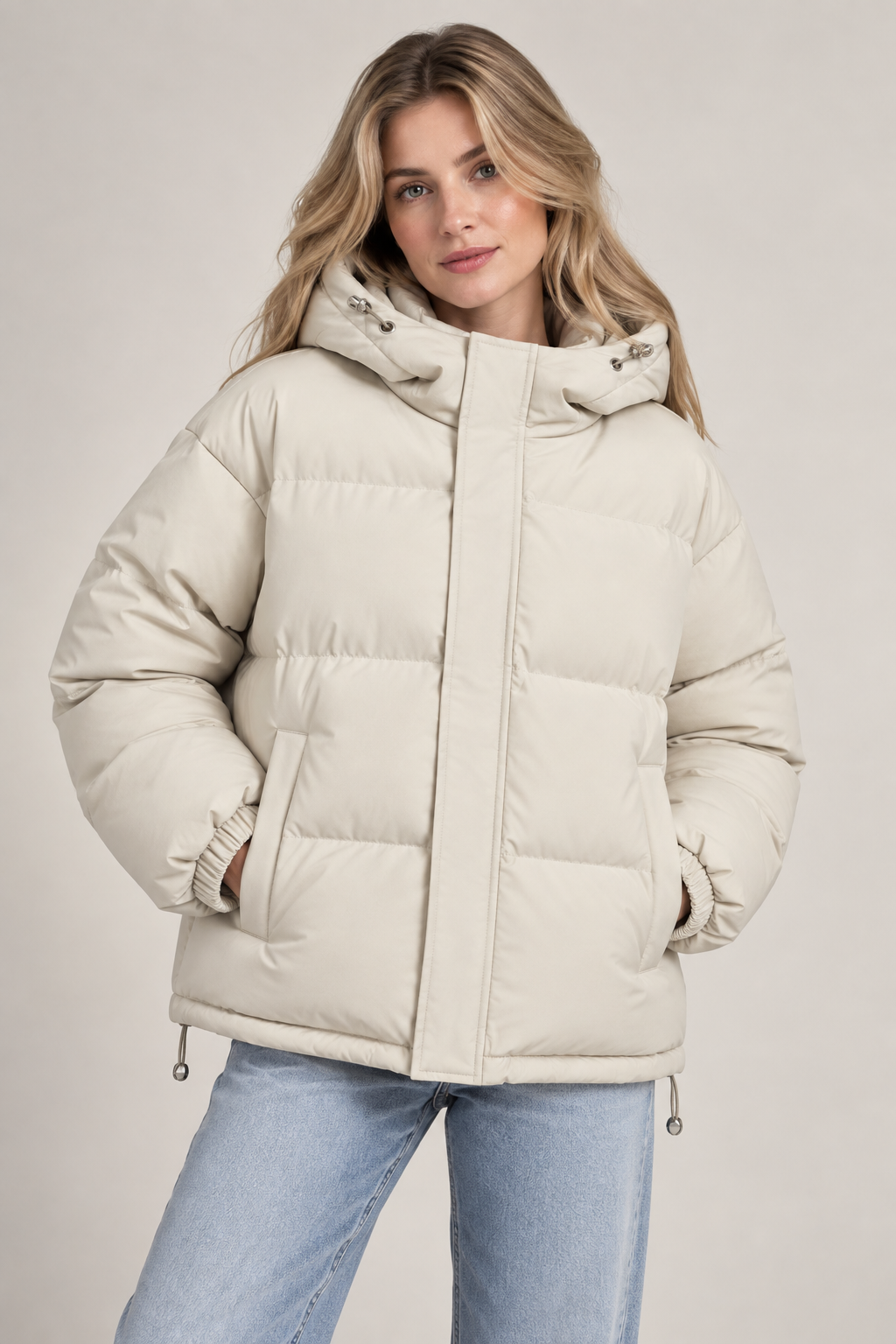 Winterjas Dames Kort – Crème - beeld 6