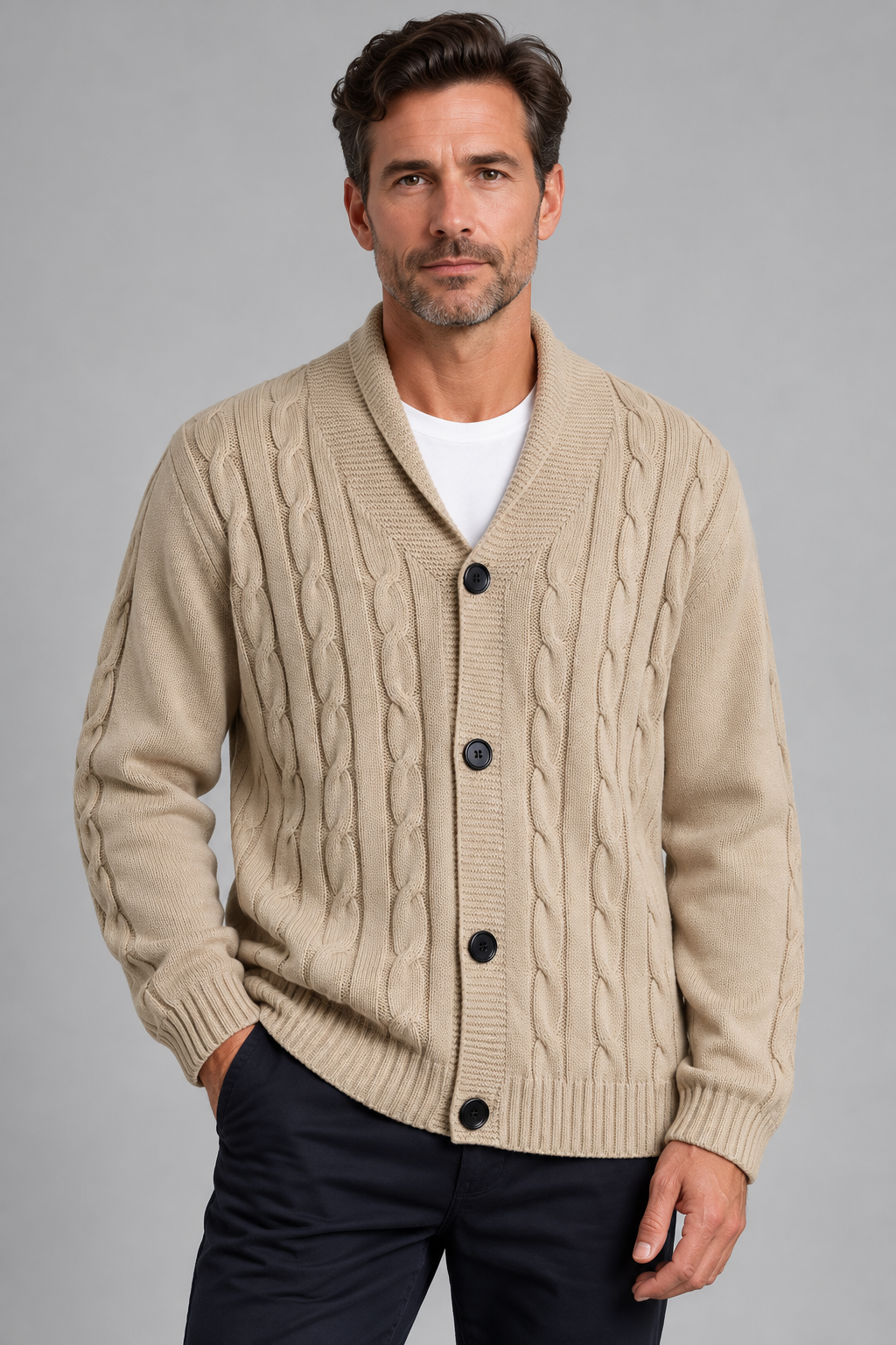 Gebreid Vest Heren – Beige - beeld 8